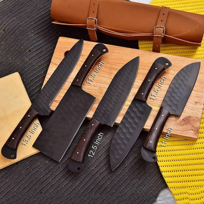 Handmade Damascus Steel Kitchen Knife Set  Premium Chef Knife Set
