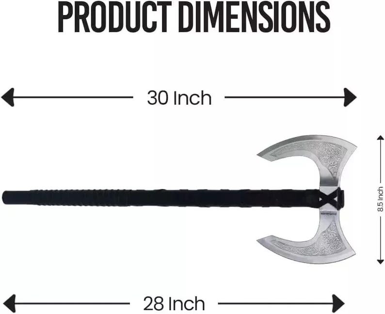 Viking Double Head Axe: Celtic Etched Carbon Steel & Ash Wood