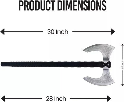 Viking Double Head Axe: Celtic Etched Carbon Steel & Ash Wood