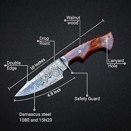 Bobcat Hunting Knife | Handmade Damascus Steel Blade | Twist Pattern