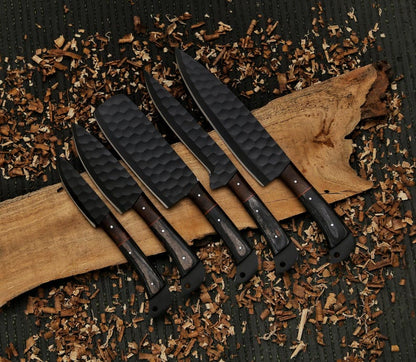 Handmade Damascus Chef Knife Set, Forged BBQ Knives, Wood Handle