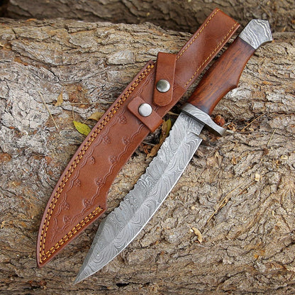 Handmade Damascus hunting knife Anniversary gift for husband groomsman gift bowie