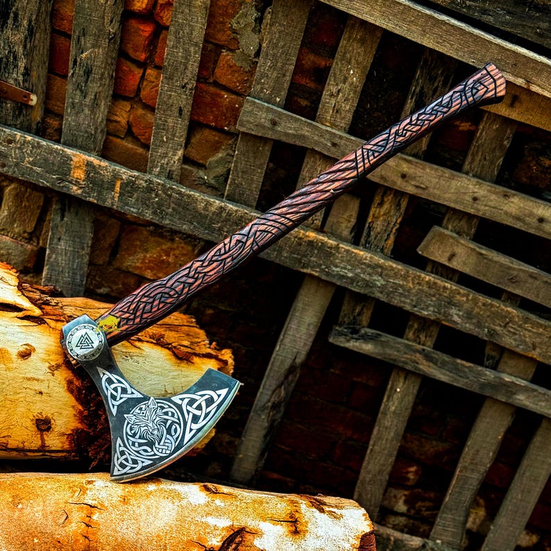 Hand Forged Viking Axe  High Carbon Steel, Wooden Handle