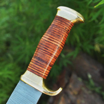 Handmade Damascus Large Crocodile Dundee Bowie Knife Hunting Fixed Blade with Leather Sheath