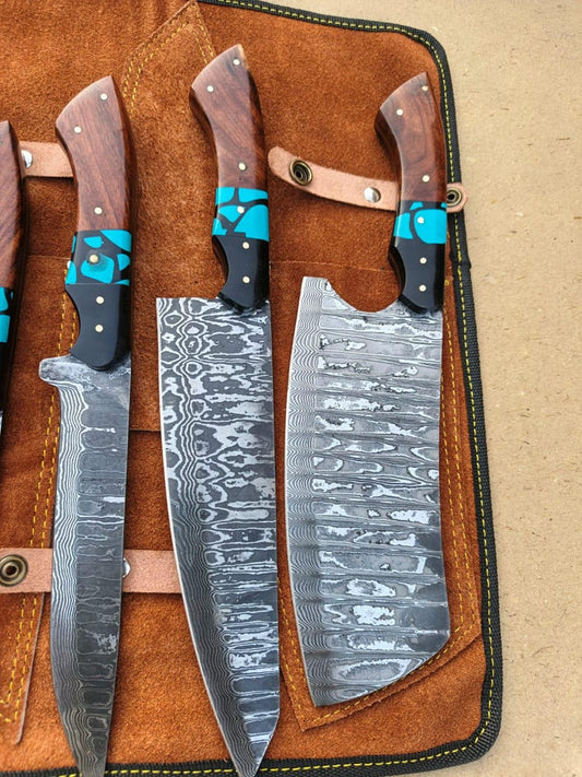 Handmade Damascus Chef Knife Set Professional Kitchen Knives