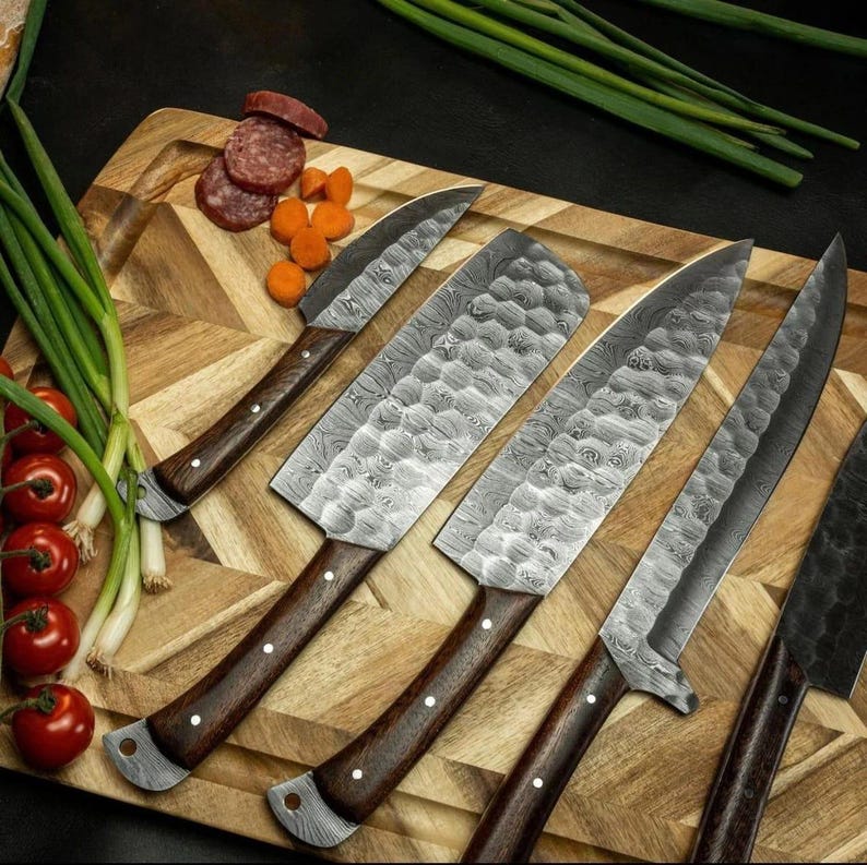 Personalized Kitchen Knife Set 5 Pcs | Handmade Damascus Steel Chef Knives set
