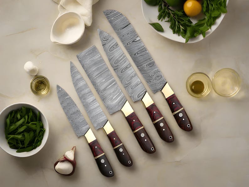 Hand Forged Damascus Steel Chef Knives Set - Exotic Wood Handles
