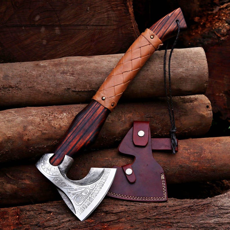 Hand Forged Viking Axe  High Carbon Steel, Wooden Handle