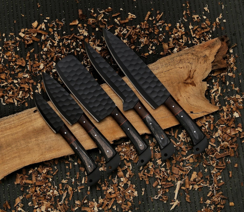 Handmade Damascus Chef Knife Set, Forged BBQ Knives, Wood Handle