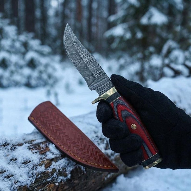 Handmade Damascus Steel 8 inches Skinner Knife with Wooden handle