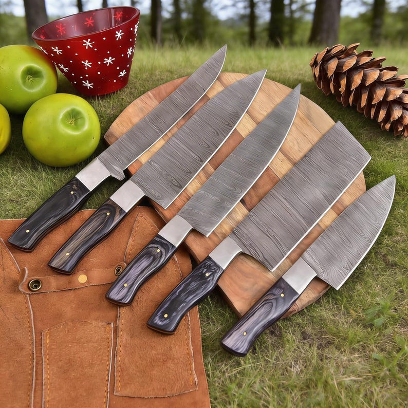 Handmade 5-Piece Damascus Steel Chef Knife Set | Professional Kitchen Knives