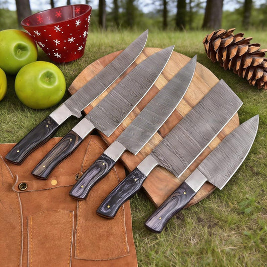 Handmade 5-Piece Damascus Steel Chef Knife Set | Professional Kitchen Knives