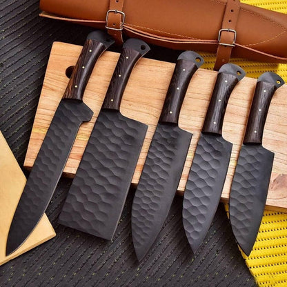 Handmade Damascus Steel Kitchen Knife Set  Premium Chef Knife Set