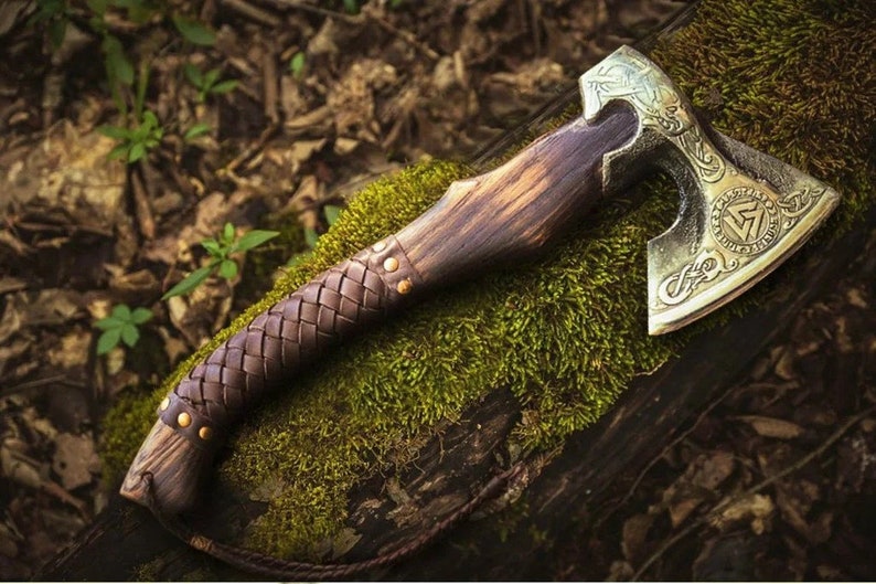 Custom Gift Hand Forged Carbon Steel VIKING AXE with Ash Wood Shaft, Wedding Gift, Axe