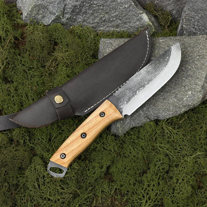 Hand Forged Bushcraft Knife with Leather Case.
