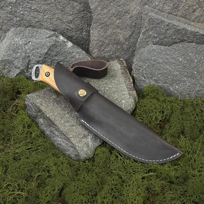 Hand Forged Bushcraft Knife with Leather Case.
