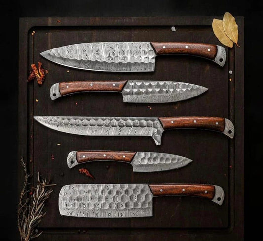 Personalized Kitchen Knife Set 5 Pcs | Handmade Damascus Steel Chef Knives set