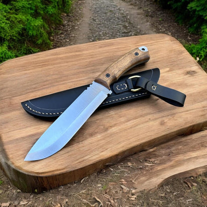 Walnut Handle Camping Knife: High Carbon Steel Hunting, Bushcraft, Survival Knife