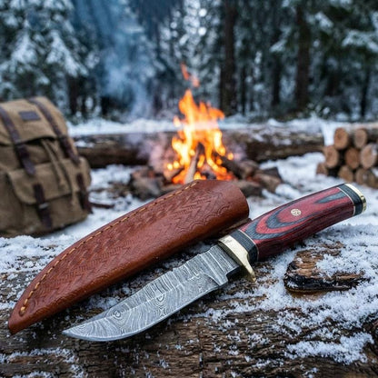 Handmade Damascus Steel 8 inches Skinner Knife with Wooden handle