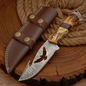 Handmade damascus steel gut hook hunting skinner knife