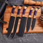 Custom Handmade Kitchen Chef Knife Set | Black Forged Kitchen Knives with Wooden Handle & Leather Roll