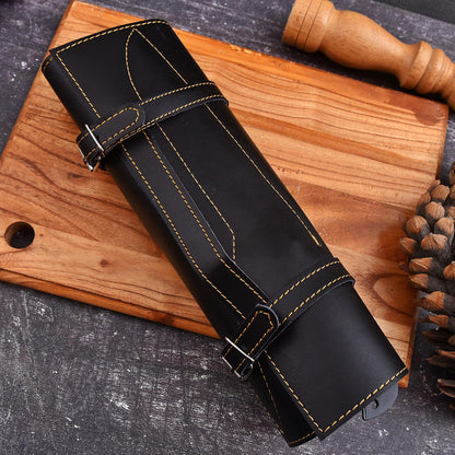 Custom Handmade Kitchen Chef Knife Set | Black Forged Kitchen Knives with Wooden Handle & Leather Roll
