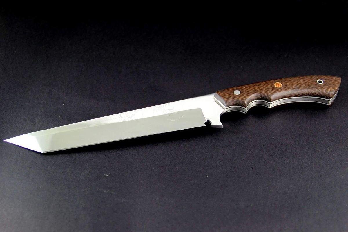 A beautiful custom Handmade 440C steel Tanto Knife With Rose wood handle and leather shearh