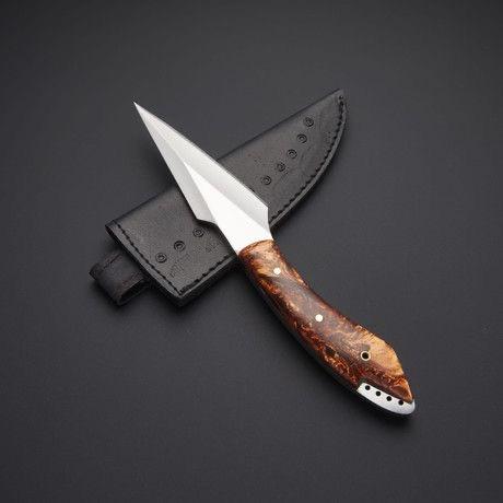 A beautiful custom Handmade 1095 steel Kridashi Knife With Rose wood handle and leather sheath