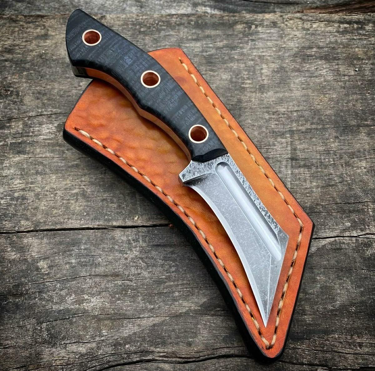 A beautiful custom Handmade 1095 steel Hunting Knife With Micarta Sheatg handle and leather sheath