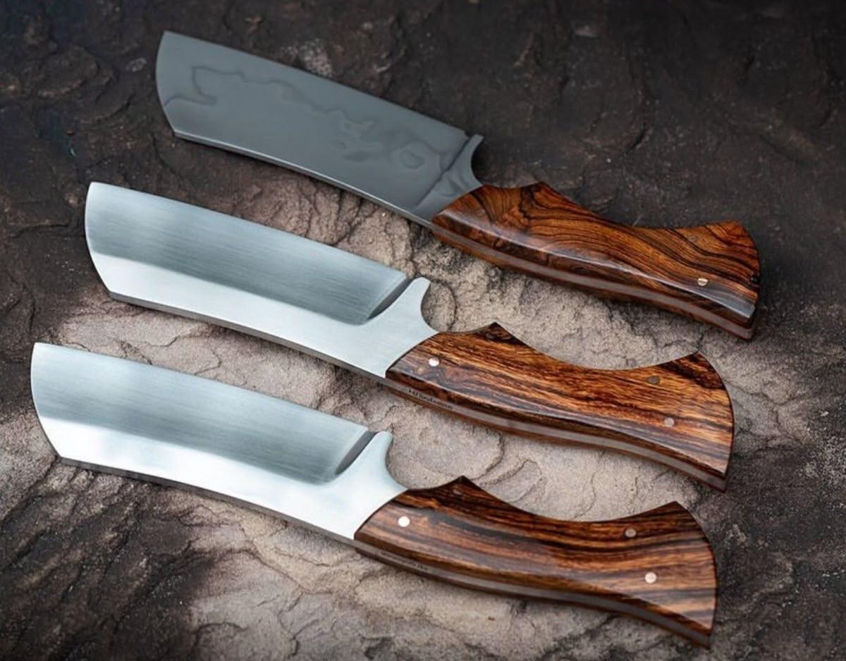 A beautiful custom Handmade 440C steel Cleaver Knife With Rose wood handle and leather sheath