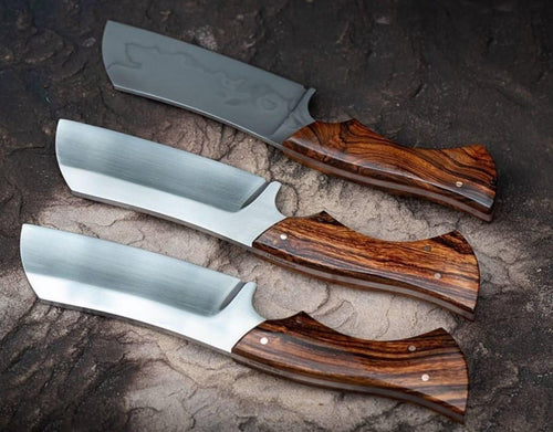 A beautiful custom Handmade 440C steel Cleaver Knife With Rose wood handle and leather sheath